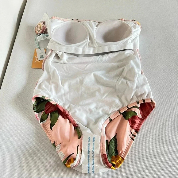 Flounce Front One Piece Swimsuit Kona Sol Hawaiian Floral Removeable Straps - Picture 10 of 15